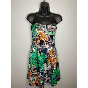 The Limited Strapless Dress Women's 6 Pockets Green Orange Side Zip